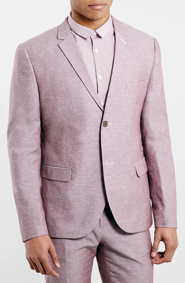 Topman Burgundy Fleck Skinny Fit Oxford Suit Jacket